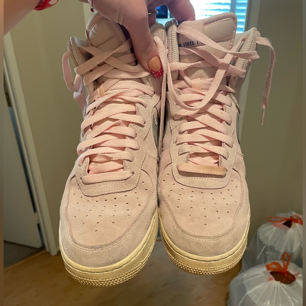 Pink and Grey high top Air Force 1’s